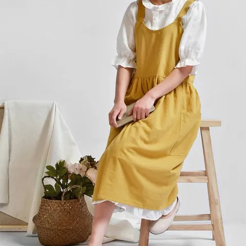 청년리빙 프릴 원피스 린넨 앞치마