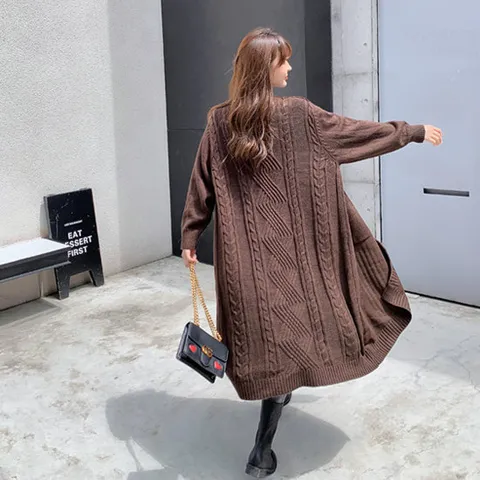 [유니제이] 라히 꽈배기 롱 가디건