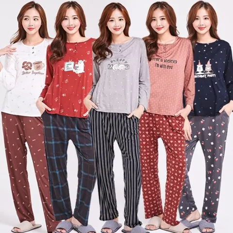 이라인 소프트팝 피치기모 여성 긴팔상하 5종택1 잠옷 파자마