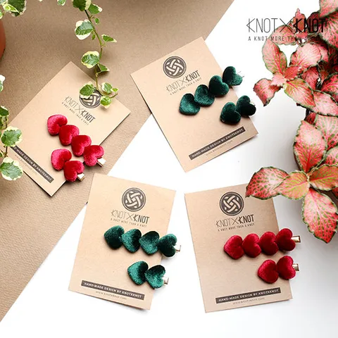 [KNOTXKNOT] 벨벳 러블리 하트 집게핀 2종세트