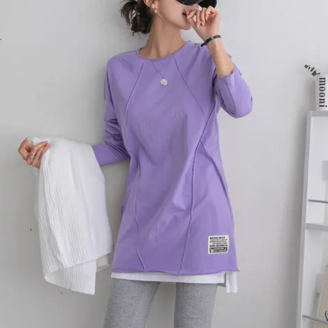 [나크21] (55~100) 사선 핀턱 롱티셔츠 KO11-T-36 /빅사이즈