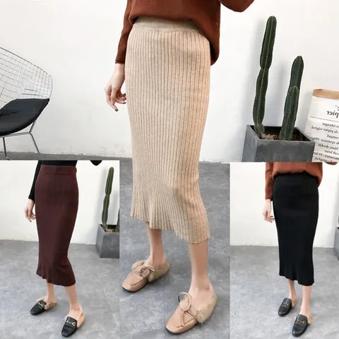 로미홀리-여성 골지 롱 니트 스커트-145