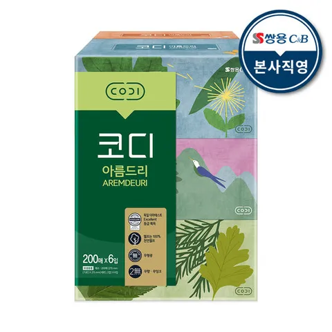 코디 아름드리 미용티슈 200매 x 6입 1팩