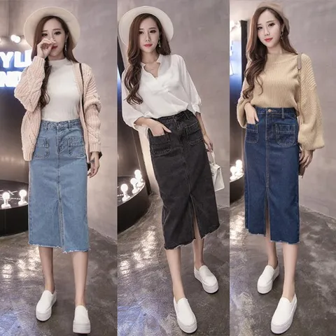 로미홀리-여성 청치마 데님 롱 스커트 A라인스커트