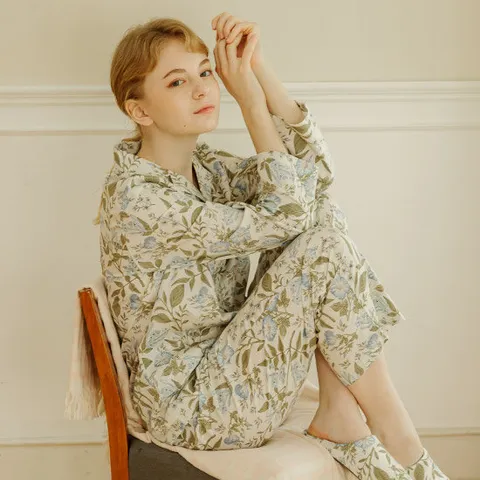 라페어 보타닉 크림 파자마 홈웨어 세트 LWSFH205-WH