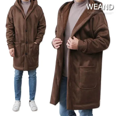 위앤드 스웨이드 양털 후드 코트