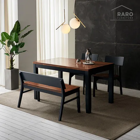라로퍼니처 프리마 1350 순수 원목 4인 식탁 세트 (식탁+의자2+벤치1)