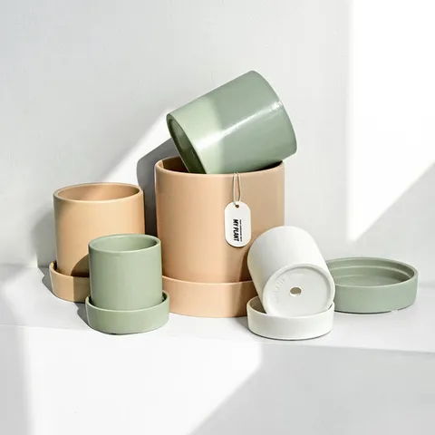 마이플랜트 원형 무광 세라믹 화분 13호 받침SET