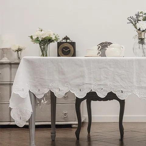 [마메종] 린넨 자수 식탁보 TCMV3-250-WH (6인용)