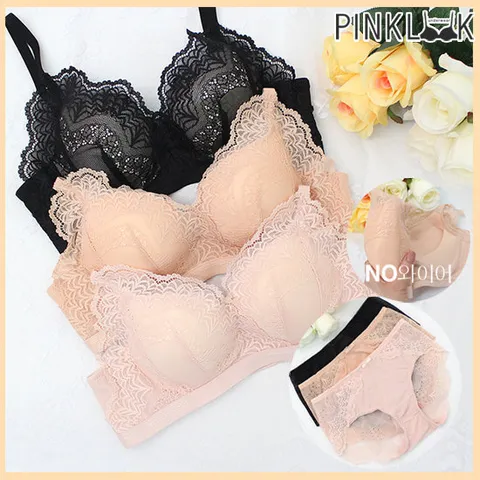 [핑크룩] 미드나잇 레이스 말랑몰드 노와이어 브라팬티2종세트