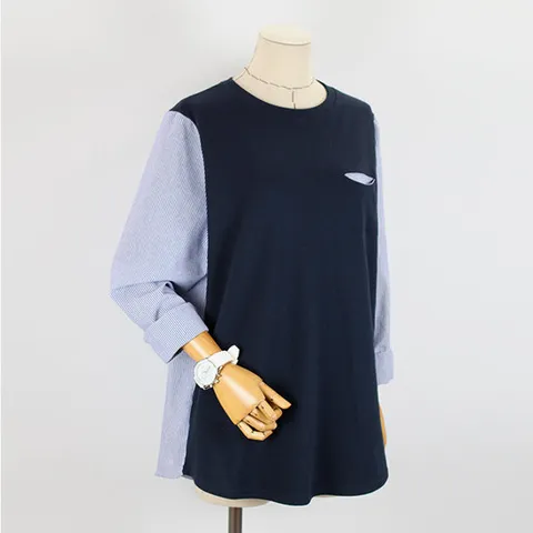 [해피통통] 빅사이즈 스트라이프 긴팔티 남방 레이어드 셔츠 여성의류