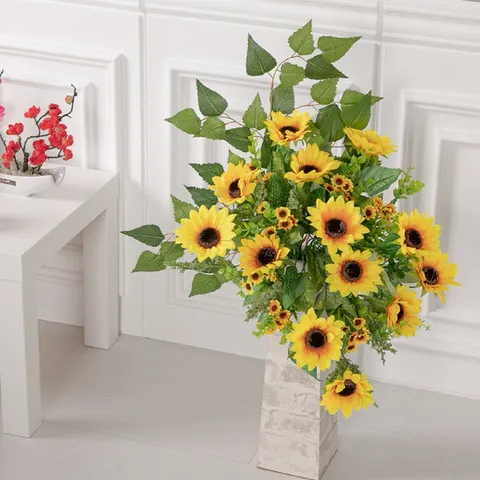 해바라기 조화 화분 벤자민대형B set 67cm (DIY) 인테리어 꽃 장식 소품 개업 집들이