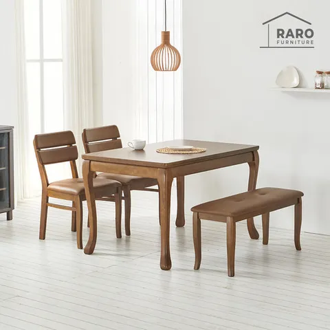 라로퍼니처 프렌치 1200 순수 원목 4인 식탁 세트 (식탁+벤치1+의자2)