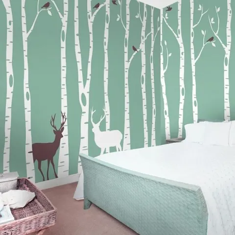 [크레용벽지] 일러스트 사슴나무 3폭 포인트 뮤럴벽지