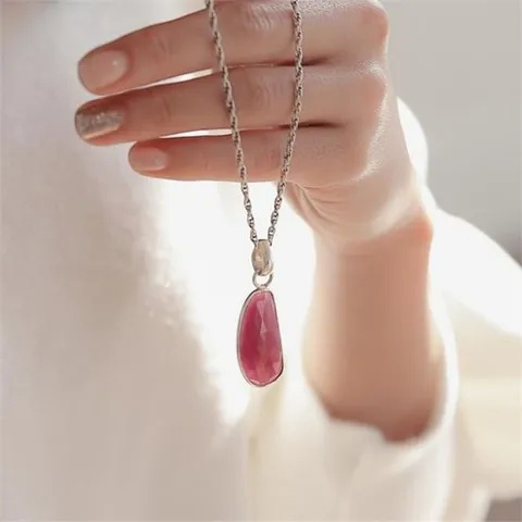 [바이데이지] 05Bn0334 7월탄생석 루비 실버 롱목걸이
