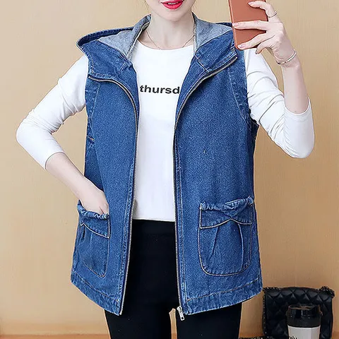 기적의연속[8058]-후드 지퍼 데님 베스트