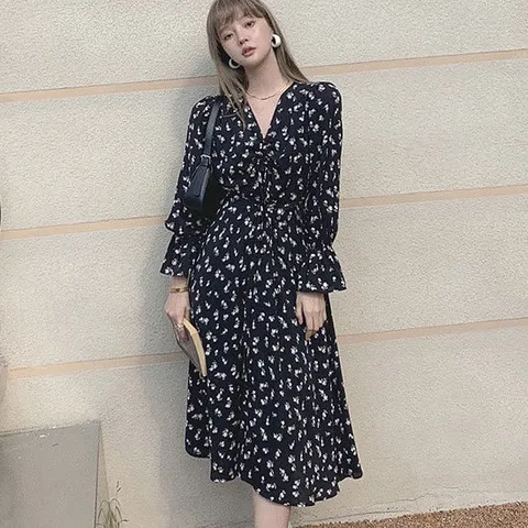 가든[6527]-꽃나염 바스트 셔링 플레어 원피스