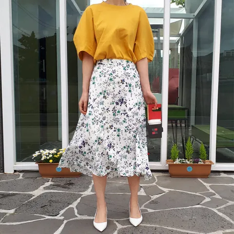 꽃무늬 쉬폰 썸머 빅사이즈 하객룩 여름 결혼식 플레어 a라인