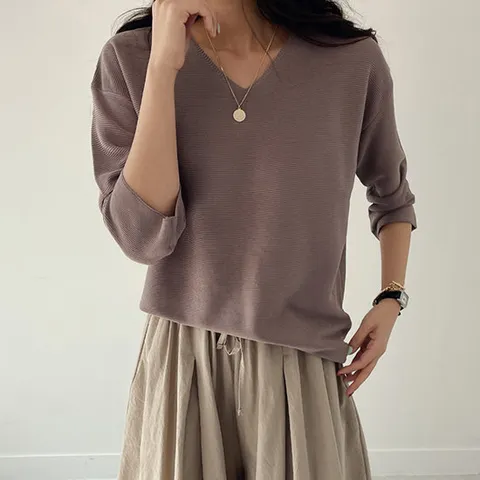 [어반프랑] 립스 양두 골지 브이넥 루즈핏 7부 니트