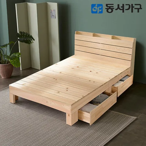 동서가구 힐링  편백 수납헤드 퀸서랍형 침대 (매트미포함)