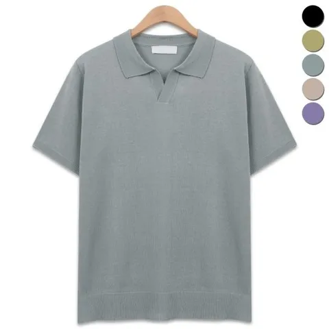 [리셋][리셋] 쿨링 오픈 카라 브이넥 반팔 니트 티셔츠 빅사이즈