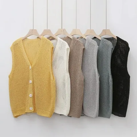 [옷자락 무배] 활용만점 여름 가을니트 망사 브이넥 그물조끼