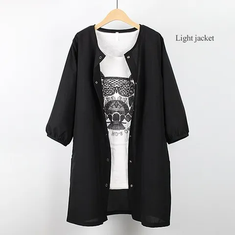 [해피통통] 빅사이즈 7부소매 롱자켓 루즈핏 여성 라운드넥 자켓 여름 간절기 오피스 미시 아우터 여성의류