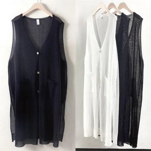 [강물처럼]빅사이즈 디어 니트 롱 조끼 RM0321 시원 여름 베스트