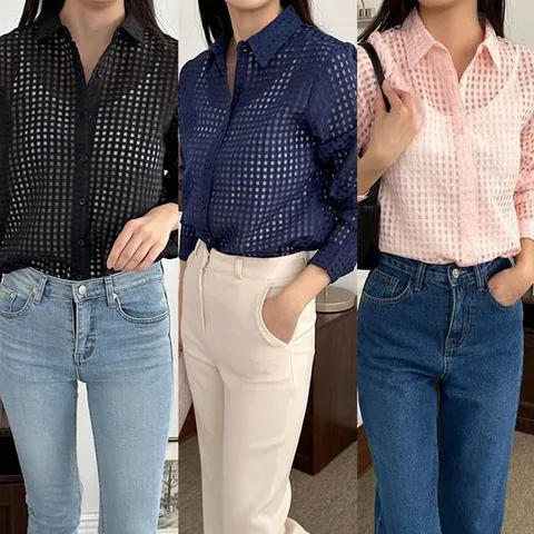 큐브 시스루 네이비 셔츠