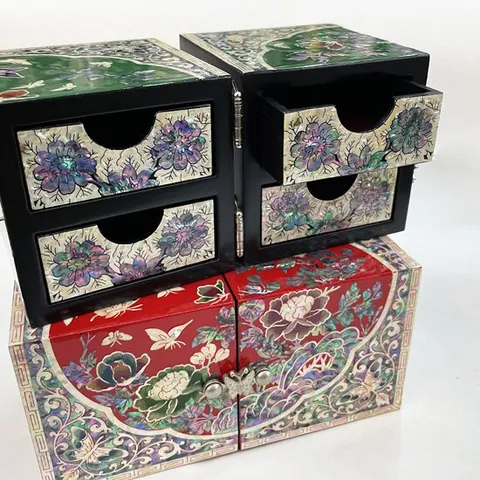 [리드박스] [선물포장] 수려한 꽃과나비 2단쌍합 자개보석함