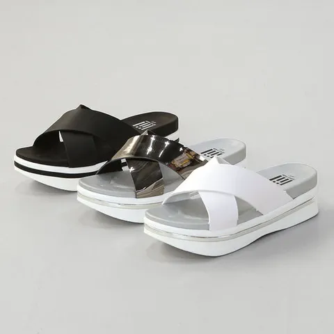 크로스 스트랩 통굽 슬리퍼 (5cm) 썸머엑스