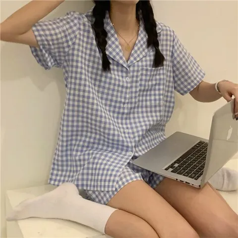 플라이 스카이 반팔 잠옷 세트 여성 파자마 여름 홈웨어