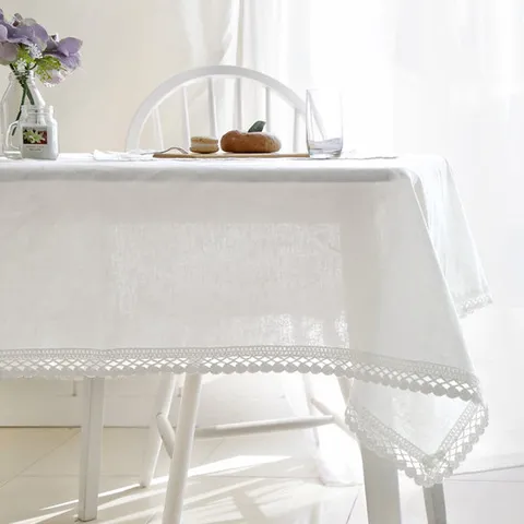 에델린 레이스 린넨 화이트 식탁보 2인 130x130cm