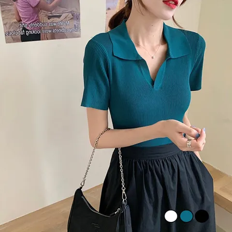 식스에비뉴 세느 브이넥 폴로 니트