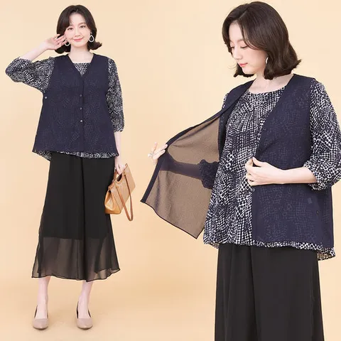 애비뉴투지 엄마옷 샤베트 쉬폰 루즈핏 여름 시스루 조끼 V05104