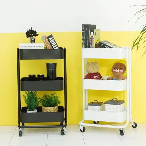 VNB 철제 이동식 트롤리 3단 블랙 화이트