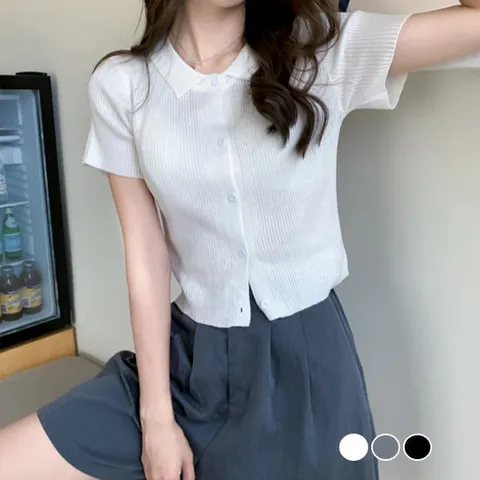 식스에비뉴 린느 넥카라 반소매 니트