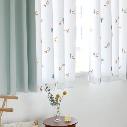 까르데코 드리밍 폭스+솔리드 아이방 창문 암막커튼 4장