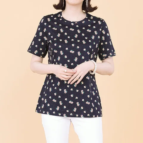 애비뉴투지 엄마옷 여름 도트 플라워 실켓면 반팔 티셔츠 A05138