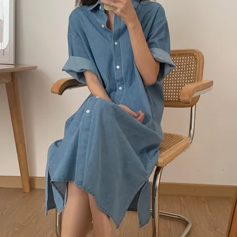 [이쁘다] 길리안 데님 셔츠 롱 원피스