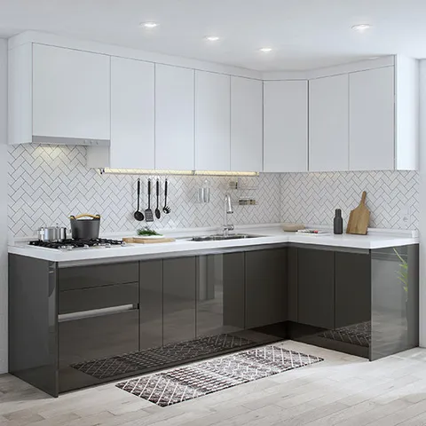 아너스가구 루이8000 에코 페트 유색 ㄱ자형 싱크대(5.6m기준)냉장고장+가전소물장