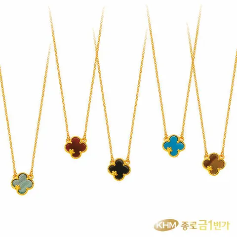 여자 순금 목걸이 네잎클로버 24K 3.75g 오닉스 원석 자개