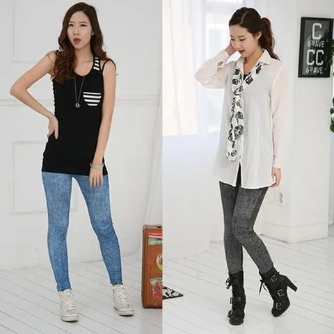 기모레깅스 기본 돌청 스판 청나염레깅스 페이크 쫄바지 데님진