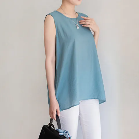 [바바라옷장][L~2XL]국내생산/인견_베이직 민소매 블라우스/빅사