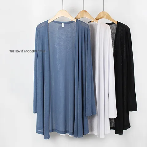 [해피통통] 여성 베이직 쿨 가디건 빅사이즈 여름 아우터 아이스 쿨한 바캉스 비치웨어 시스루 여성의류