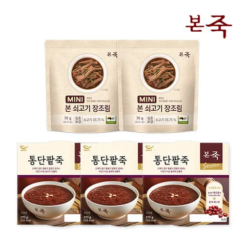 [본죽] 통단팥죽 270g 3팩+미니장조림 70g 2팩