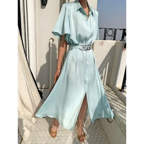 모찌봉 / 실크촉감 세련된 격식룩 롱원피스 실버벨트세트
