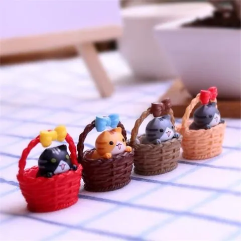 바구니 고양이 미니어처 4종세트 테라리움 소품 CN-3201