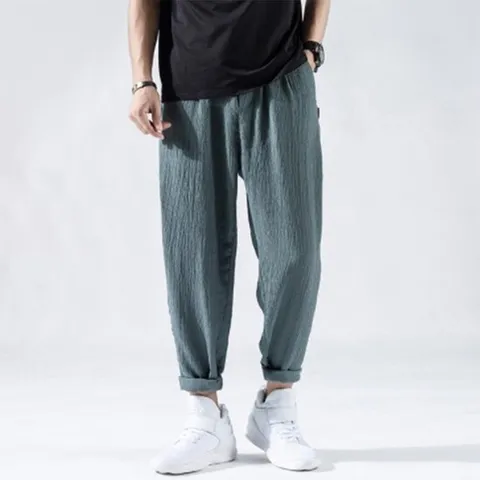 [옷자락]남자 여름 시원한 린넨 바지 허리밴딩 롤업 얇은 팬츠