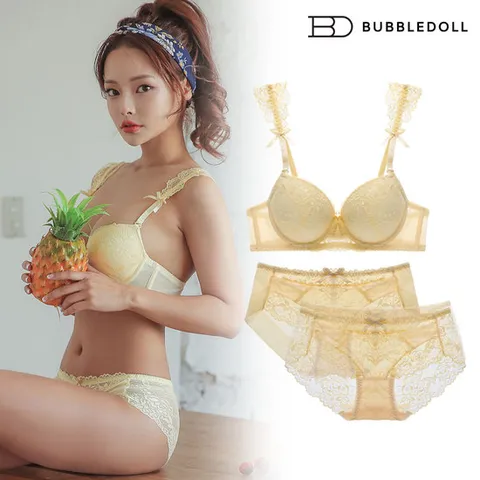 카멜리아 옐로우 와이어 브라1+팬티2 여성속옷세트